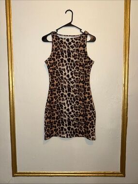 Leopard Print Sleeveless Mini Dress - Brown